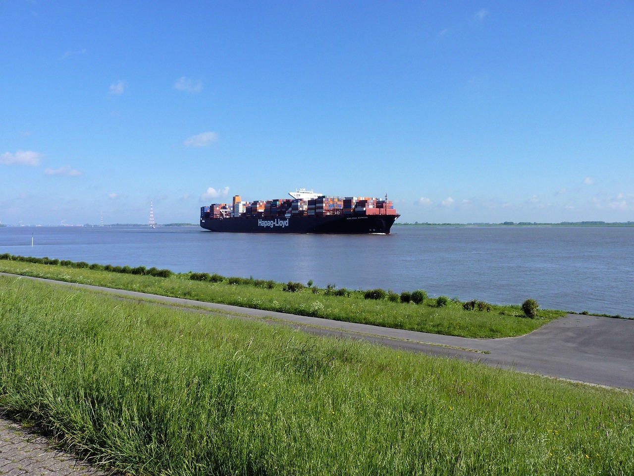 Container ship entering port